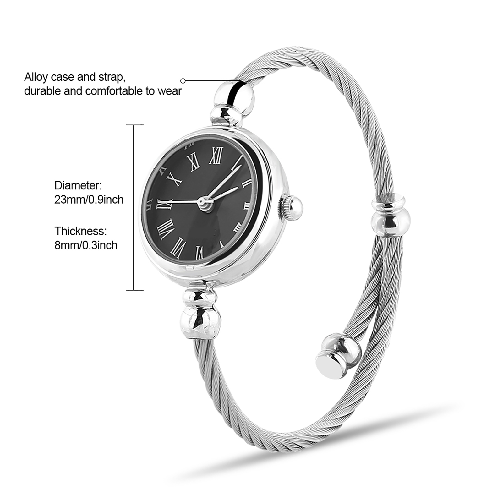 Lady Analog Round Quartz Alloy Strap Open Bracelet Watch Armbanduhr (Römisch CHP