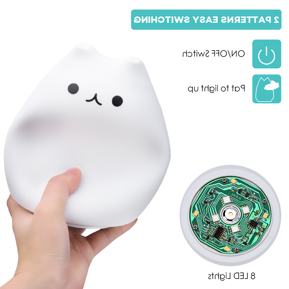 Children Night Light EECOO Cute Cat Lamp Soft Silicone Sensitive Tap Control