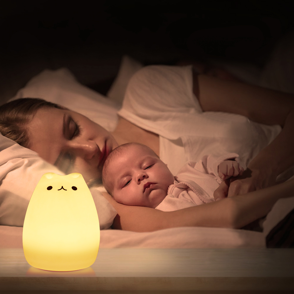Children Night Light EECOO Cute Cat Lamp Soft Silicone Sensitive Tap Control - Picture 6 of 7